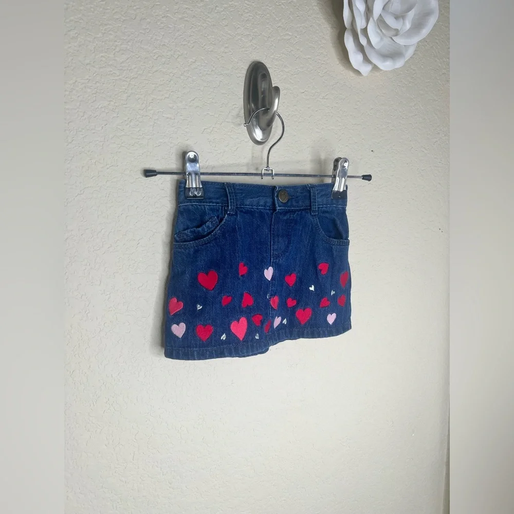 Gymboree 2014 Valentines Puppy Love Denim Hearts Skirt Size 18-24 months